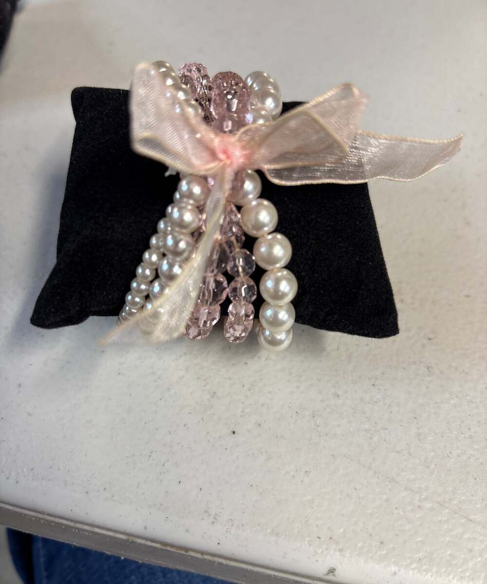 Paparazzi How Do You Do Pink Multi Strand Pearl  Crystal Layered Ribbon Bracelet